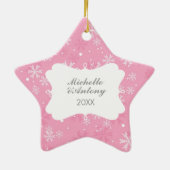Rosa Schneeflocken Foto Keramik Ornament (Hinten)