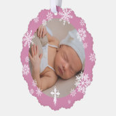 Rosa Schneeflocken Foto Wintertaufe Danke Ornament Karte (Links)
