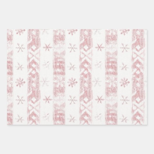 Rosa Schneeflocken Hübsche Ornamente Weihnachten Geschenkpapier Set (Vorderseite)
