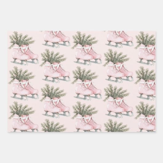 Rosa Schneeflocken Ice Skate Weihnachten Geschenkpapier Set (Vorderseite 3)
