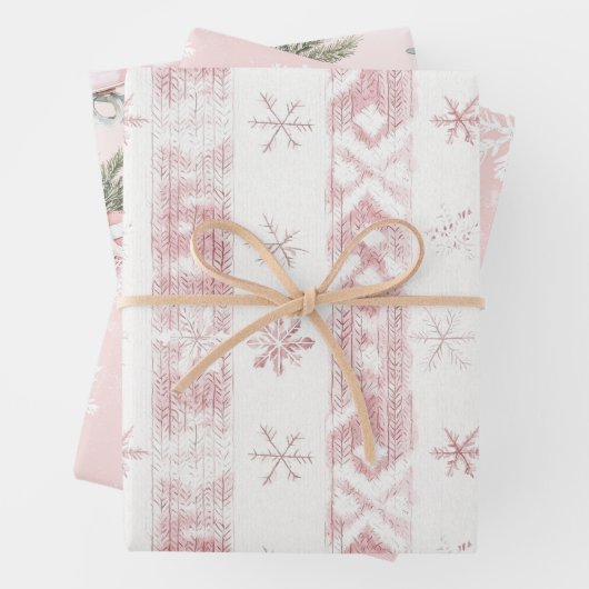 Rosa Schneeflocken Ice Skate Weihnachten Geschenkpapier Set (Beispiel)