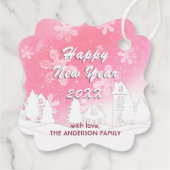 Rosa Schneeflocken im Weißen Haus Weihnachten Glüc Geschenkanhänger (Rückseite)