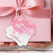 Rosa Schneeflocken im Weißen Haus Weihnachten Glüc Geschenkanhänger