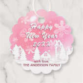 Rosa Schneeflocken im Weißen Haus Weihnachten Glüc Geschenkanhänger (Rückseite)