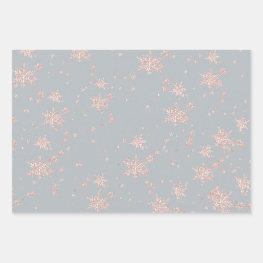 Rosa Schneeflocken in Grautönen Geschenkpapier Set (Vorderseite 2)