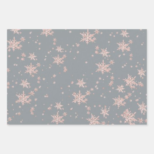 Rosa Schneeflocken in Grautönen Geschenkpapier Set (Vorderseite 3)
