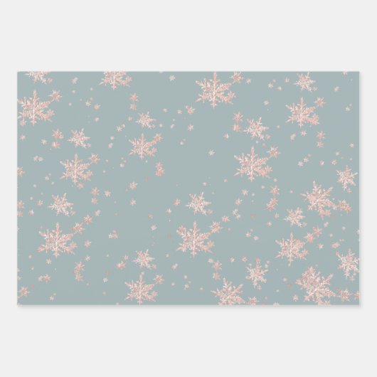 Rosa Schneeflocken in Schiefergrün Geschenkpapier Set (Vorderseite 2)