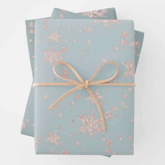 Rosa Schneeflocken in Schiefergrün Geschenkpapier Set (Beispiel)