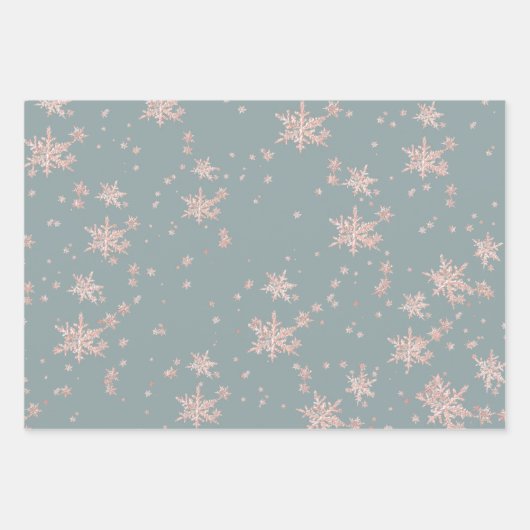 Rosa Schneeflocken in Schiefergrün Geschenkpapier Set (Vorderseite 3)