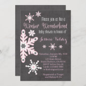 Rosa Schneeflocken Kinderdusche Einladung (Vorne/Hinten)