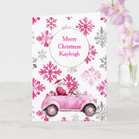 Rosa Schneeflocken Santa Car