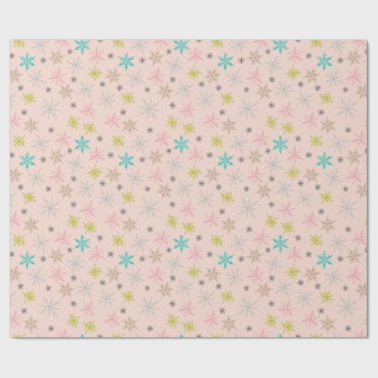 Rosa Schneeflocken Türkisblaue Limette Grün Grau Geschenkpapier (Flach)