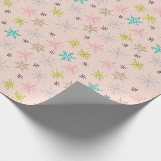 Rosa Schneeflocken Türkisblaue Limette Grün Grau Geschenkpapier (Ecke)