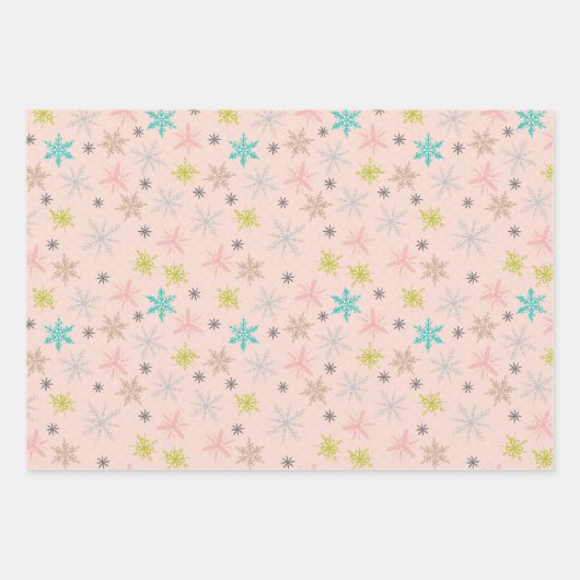 Rosa Schneeflocken Türkisblaue Limette Grün Grau Geschenkpapier Set (Vorderseite 3)