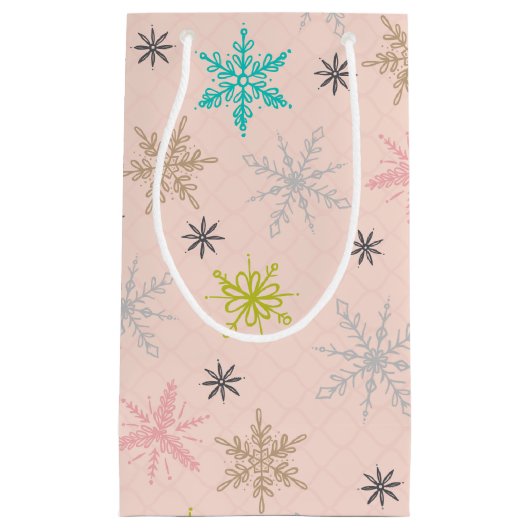 Rosa Schneeflocken Türkisblaue Limette Grün Grau Kleine Geschenktüte (Vorderseite)