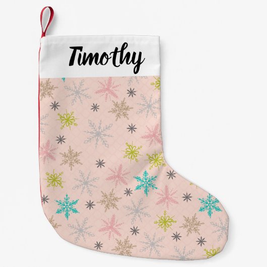 Rosa Schneeflocken Türkisblaue Limette Grün Grau Kleiner Weihnachtsstrumpf (Vorderseite)