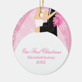 Rosa Schneeflocken "Unser erstes Weihnachten" Keramik Ornament (Links)