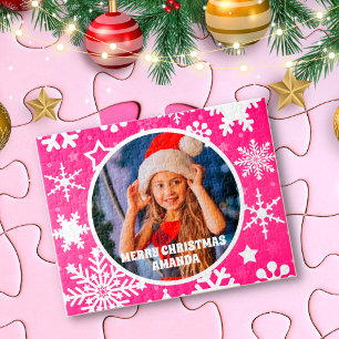 Rosa Schneeflocken Weihnachten Personalisierte Kin Puzzle