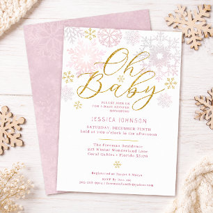 Rosa Schneeflocken-Winter-Baby-Party Oh Baby Einladung