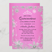 Rosa Schneeflocken Winter Wonderland Einladung (Vorne/Hinten)