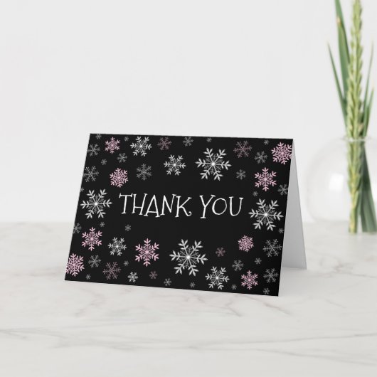 Rosa Schneeflocken Winterfalte Danke Karte (Vorderseite)