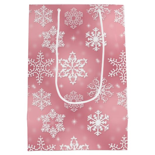 Rosa Schneeflockenmuster mittlere Geschenktüte (Rückseite)