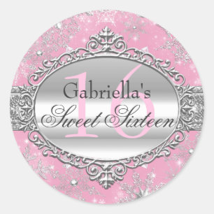 Rosa Schneeglöckchen Winter Wonderland Sweet 16 Au Runder Aufkleber