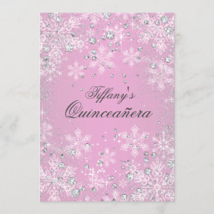 Rosa Schneeklocken-Winter-Wunderland-Quinceanera Einladung