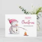 Rosa Schneemann-Marshmallow Frohe Weihnachten Gesc (Stehend Vorderseite)