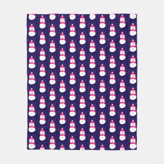 Rosa Schneemann mit Schneeflocken Fleecedecke (Vorderseite)