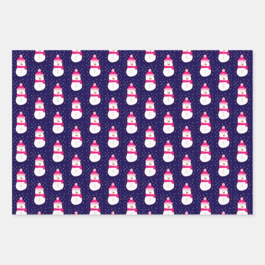 Rosa Schneemann mit Schneeflocken Geschenkpapier Set (Vorderseite 2)