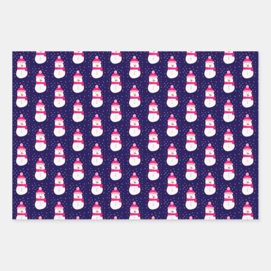 Rosa Schneemann mit Schneeflocken Geschenkpapier Set (Vorderseite)