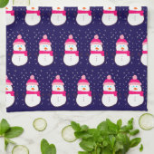 Rosa Schneemann mit Schneeflocken Geschirrtuch (Gefaltet)