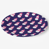 Rosa Schneemann mit Schneeflocken Pappteller (Schrägansicht)