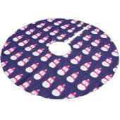 Rosa Schneemann mit Schneeflocken Polyester Weihnachtsbaumdecke (Schrägansicht)