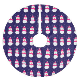 Rosa Schneemann mit Schneeflocken Polyester Weihnachtsbaumdecke