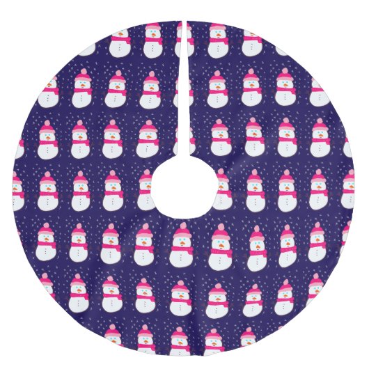 Rosa Schneemann mit Schneeflocken Polyester Weihnachtsbaumdecke (Vorderseite)