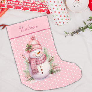 Rosa Schneemann-Punkt-Schneestocking nach Maß Kleiner Weihnachtsstrumpf