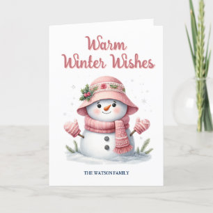Rosa Schneemann warme Winterwünsche   Feiertagskarte