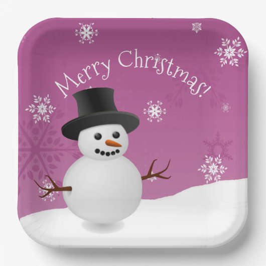Rosa Schneemann Winterlandschaft Weihnachtsgebäck Pappteller (Vorderseite)