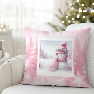Rosa Schneemann-Winterszene Pinkmas-Kissen-Dekor Kissen