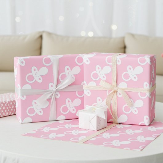 Rosa Schnuller für Neugeborenenmädchen, Babydusche Geschenkpapier