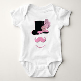 Rosa Schnurrbart, Oberhut, Federn und Blume Baby Strampler