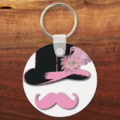 Rosa Schnurrbart, Oberhut, Federn und Blume Schlüsselanhänger (Vorderseite)