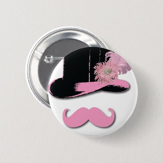 Rosa Schnurrbart, Spitzenhut, Federn und Blume Button (Vorne & Hinten)