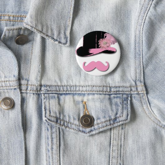 Rosa Schnurrbart, Spitzenhut, Federn und Blume Button (Beispiel)