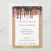 Rosa Schokolade Eiscreme Glitzer Tropfen Einladung (Vorderseite)