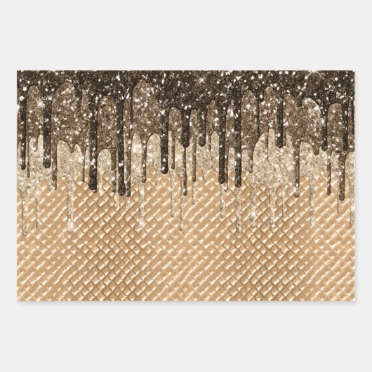 Rosa Schokolade Eiscreme Glitzer Tropfen Geschenkpapier Set (Vorderseite 3)