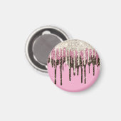 Rosa Schokolade Eiscreme Glitzer Tropfen Magnet (Vorderseite/Rückseite)