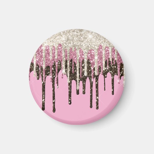 Rosa Schokolade Eiscreme Glitzer Tropfen Magnet (Vorne)